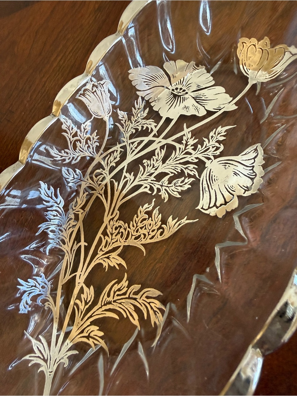 Vintage MCM Silver City glass co. Flanders Poppy pattern relish tray